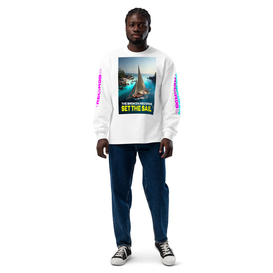 Set the Sail Unisex Premium Heavyweight Long Sleeve Rock Band Shirt - White 