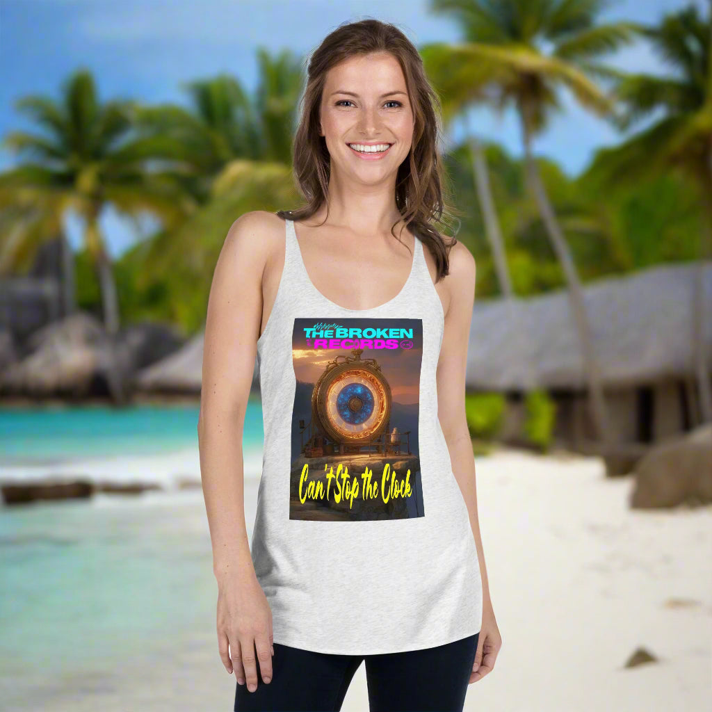 Can't Stop the Clock 2 Women's Racerback Rock Band Tank - Vintage White