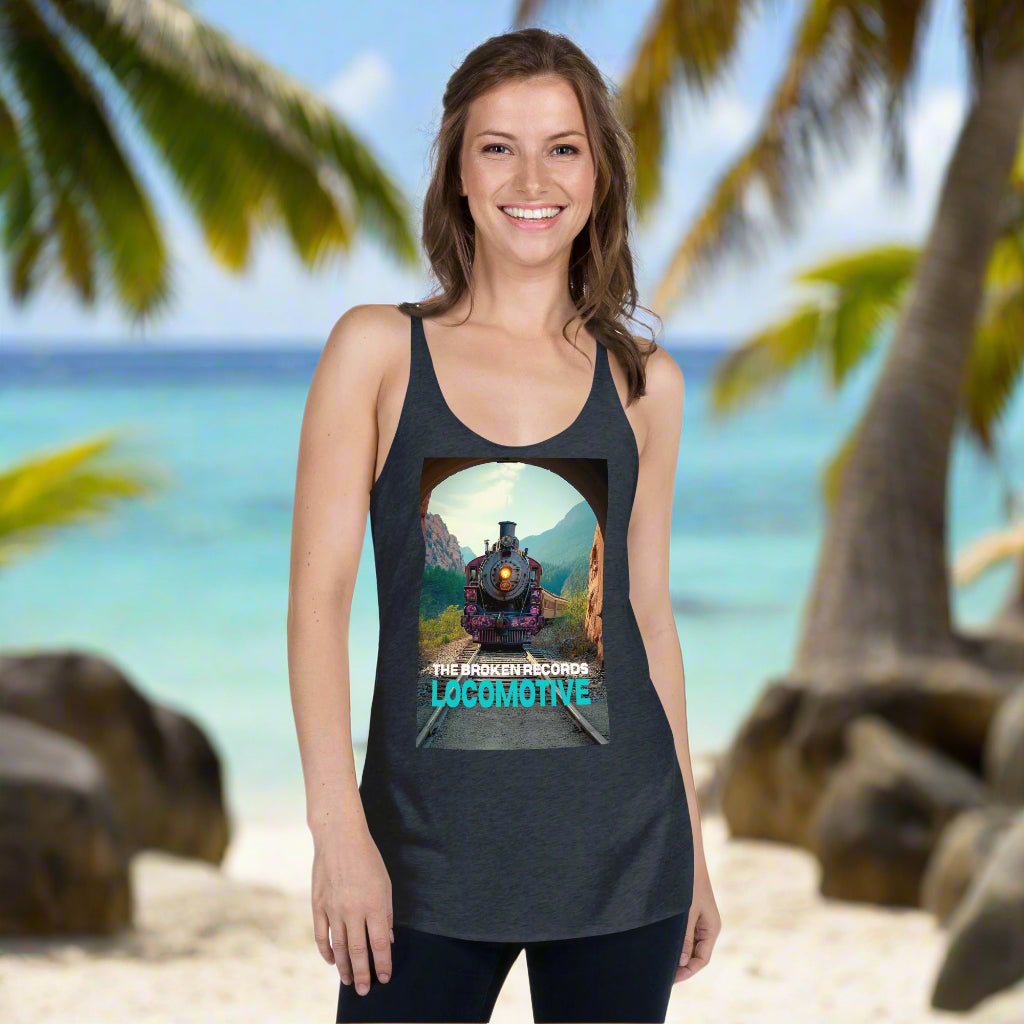 Locomotive Women's Racerback Rock Band Tank - Vintage Navy