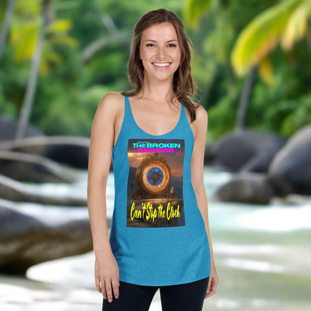 Can't Stop the Clock 2 Women's Racerback Rock Band Tank - Vintage Turquoise