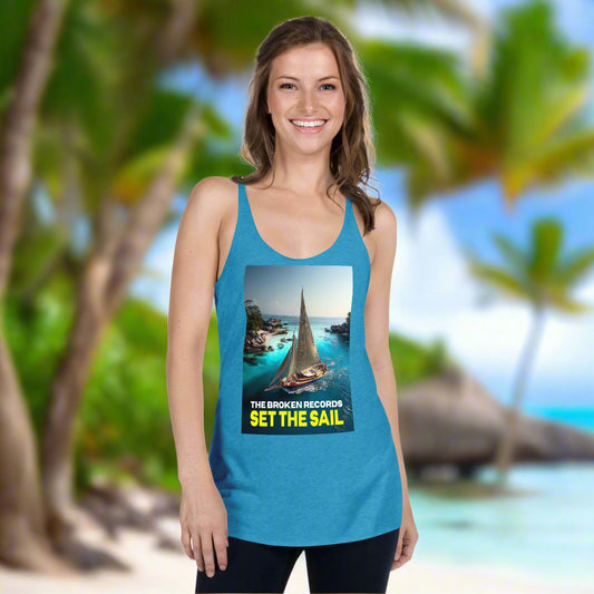 Set the Sail Women's Racerback Rock Band Tank - Vintage Turquoise