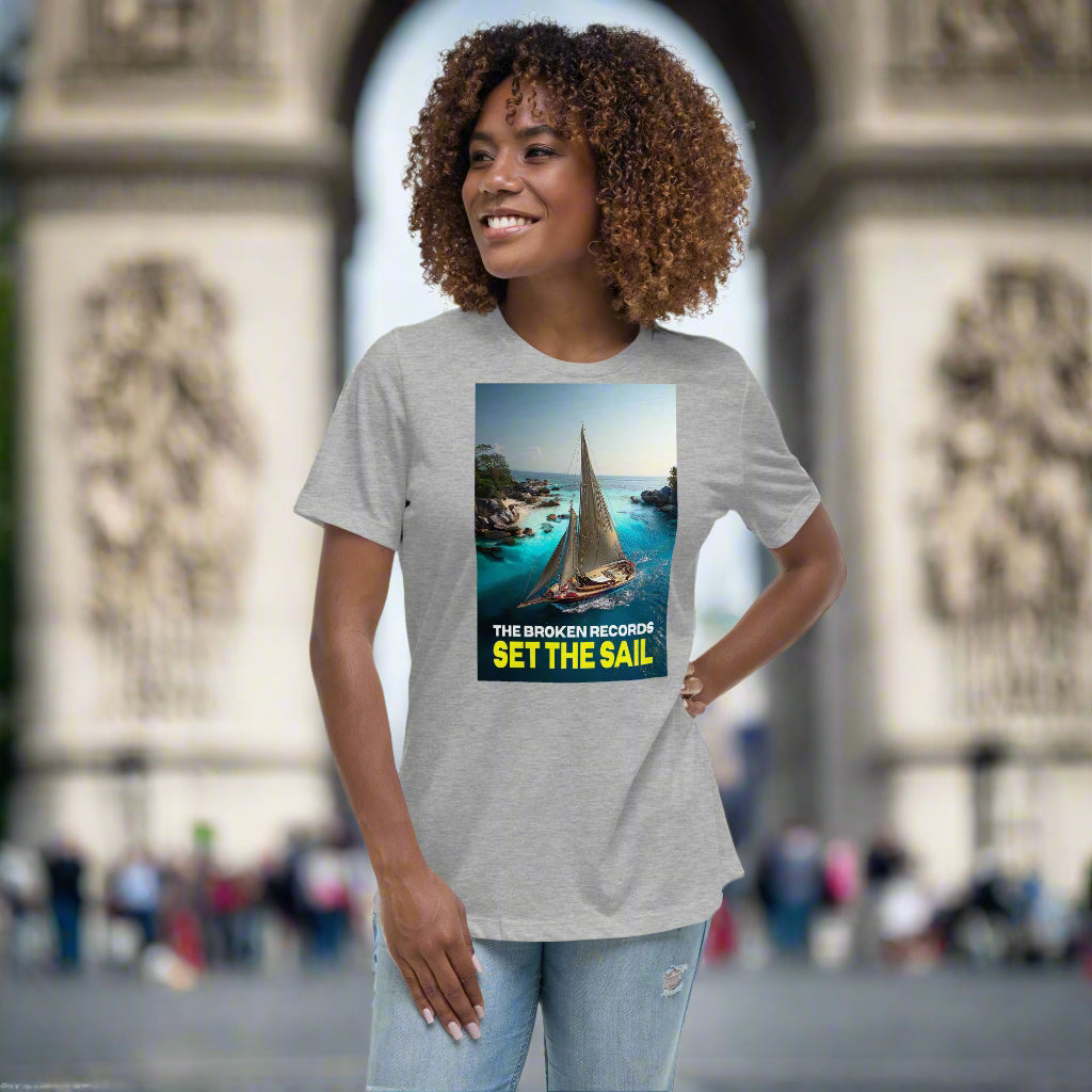 Set the Sail Women's Relaxed Rock Band T-Shirt - Athletic Heather