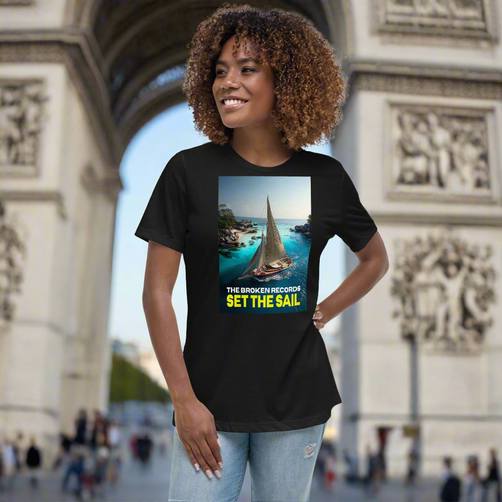 Set the Sail Women's Relaxed Rock Band T-Shirt - Black