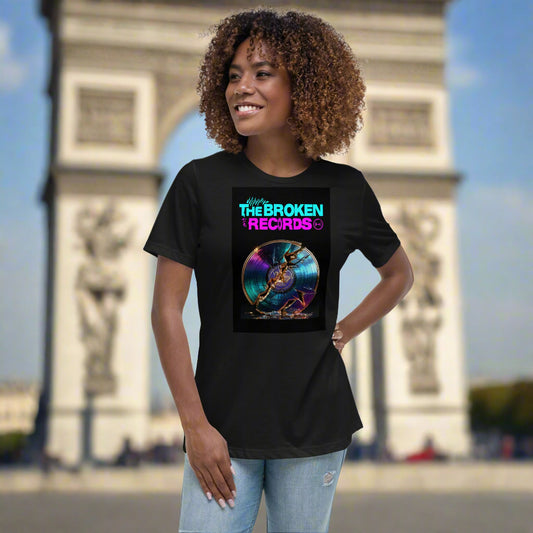 The Broken Records Album Women's Relaxed Rock Band T-Shirt - Black