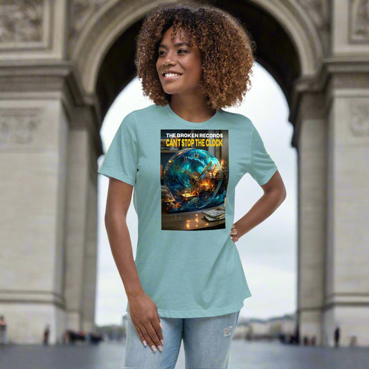 Can't Stop the Clock 1 Women's Relaxed Rock Band T-Shirt - Heather Blue