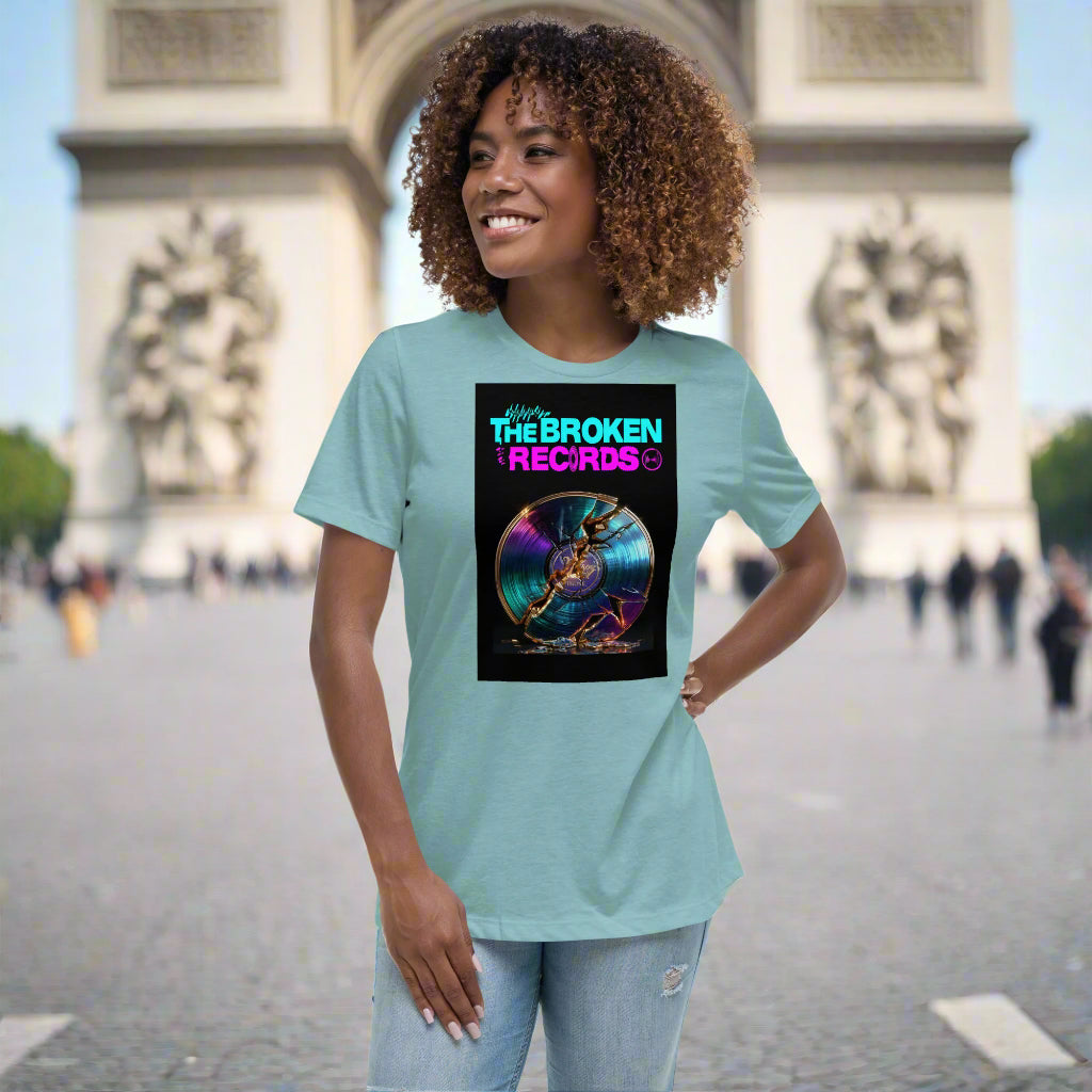 The Broken Records Album Women's Relaxed Rock Band T-Shirt - Heather Blue