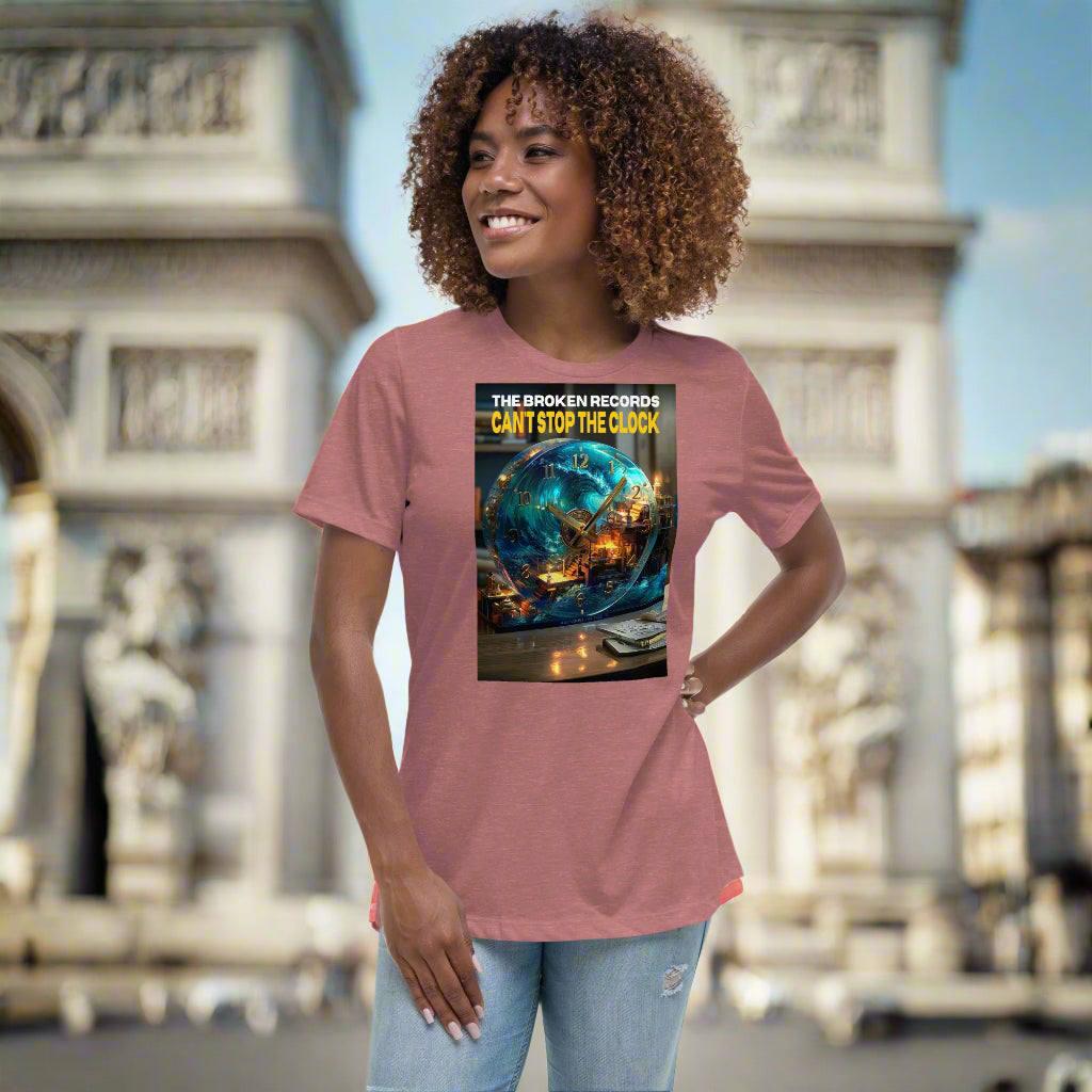 Can't Stop the Clock 1 Women's Relaxed Rock Band T-Shirt - Heather Mauve