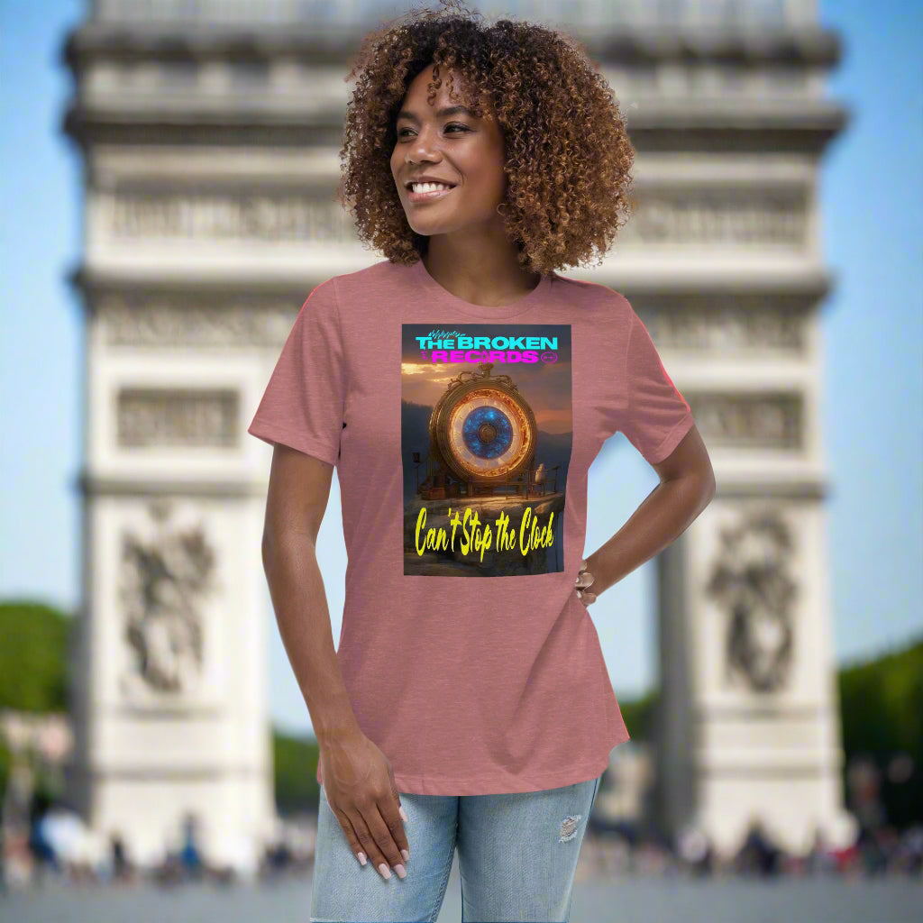 Can't Stop the Clock 2 Women's Relaxed Rock Band T-Shirt - Heather Mauve
