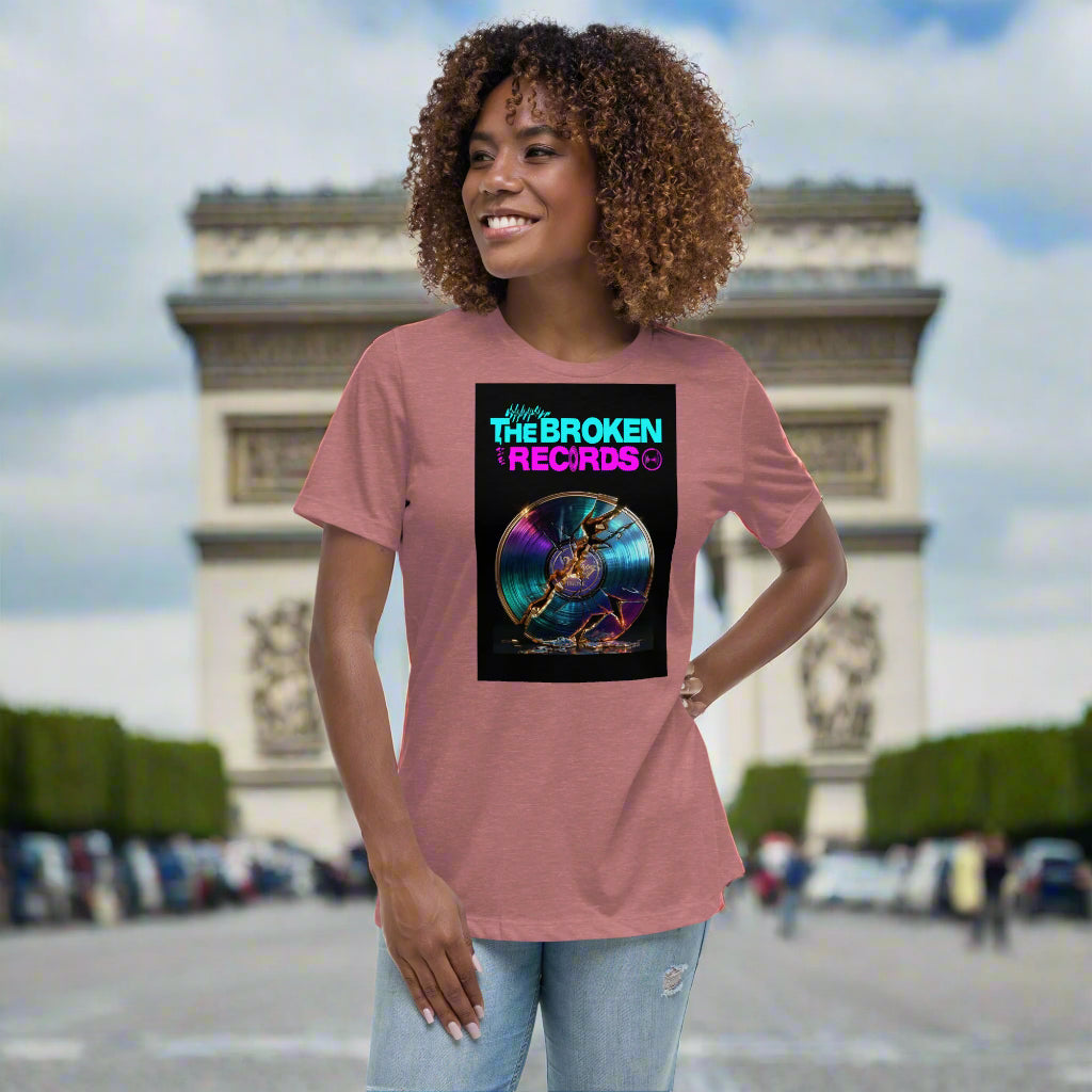 The Broken Records Album Women's Relaxed Rock Band T-Shirt - Heather Mauve