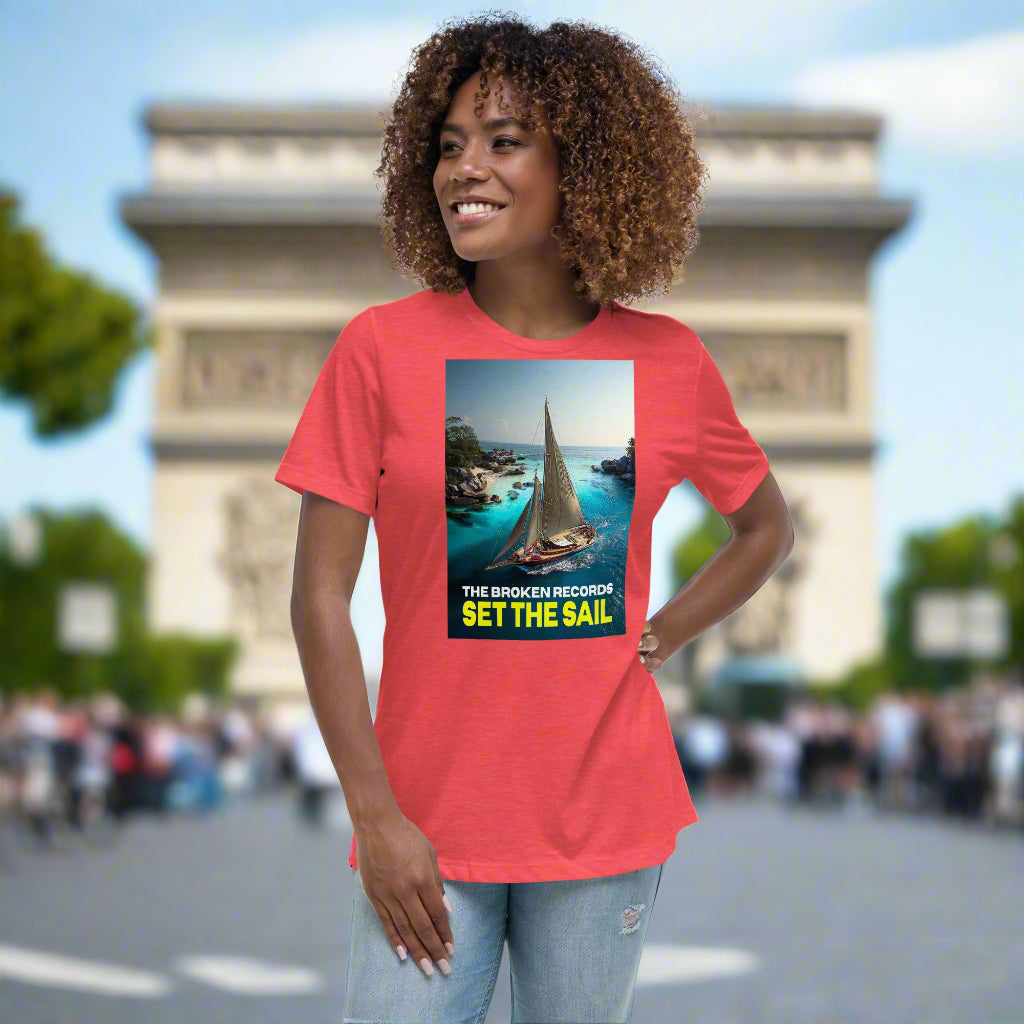Set the Sail Women's Relaxed Rock Band T-Shirt - Heather Red