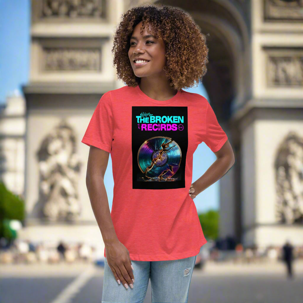 The Broken Records Album Women's Relaxed Rock Band T-Shirt - Heather Red