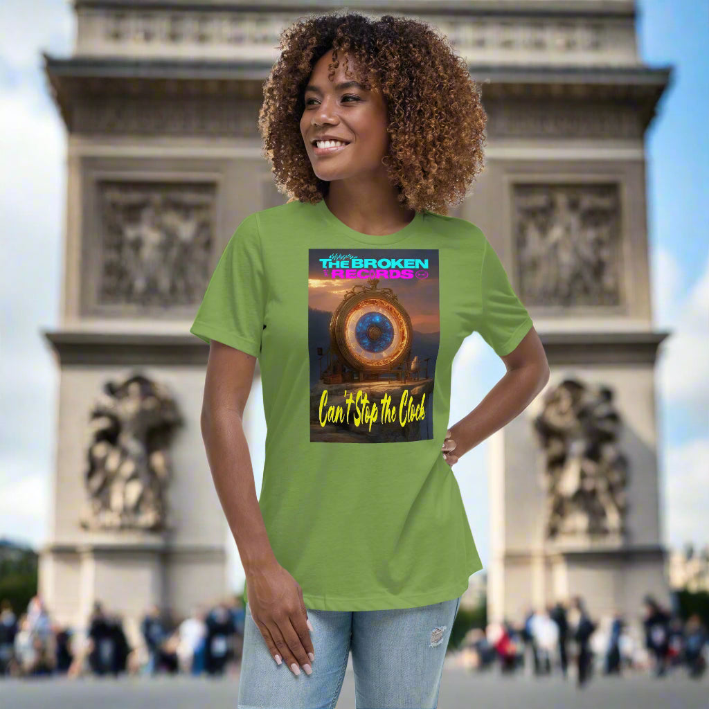 Can't Stop the Clock 2 Women's Relaxed Rock Band T-Shirt - Leaf
