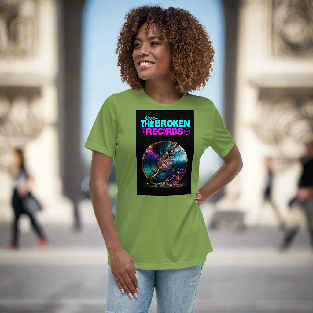 The Broken Records Album Women's Relaxed Rock Band T-Shirt - Leaf
