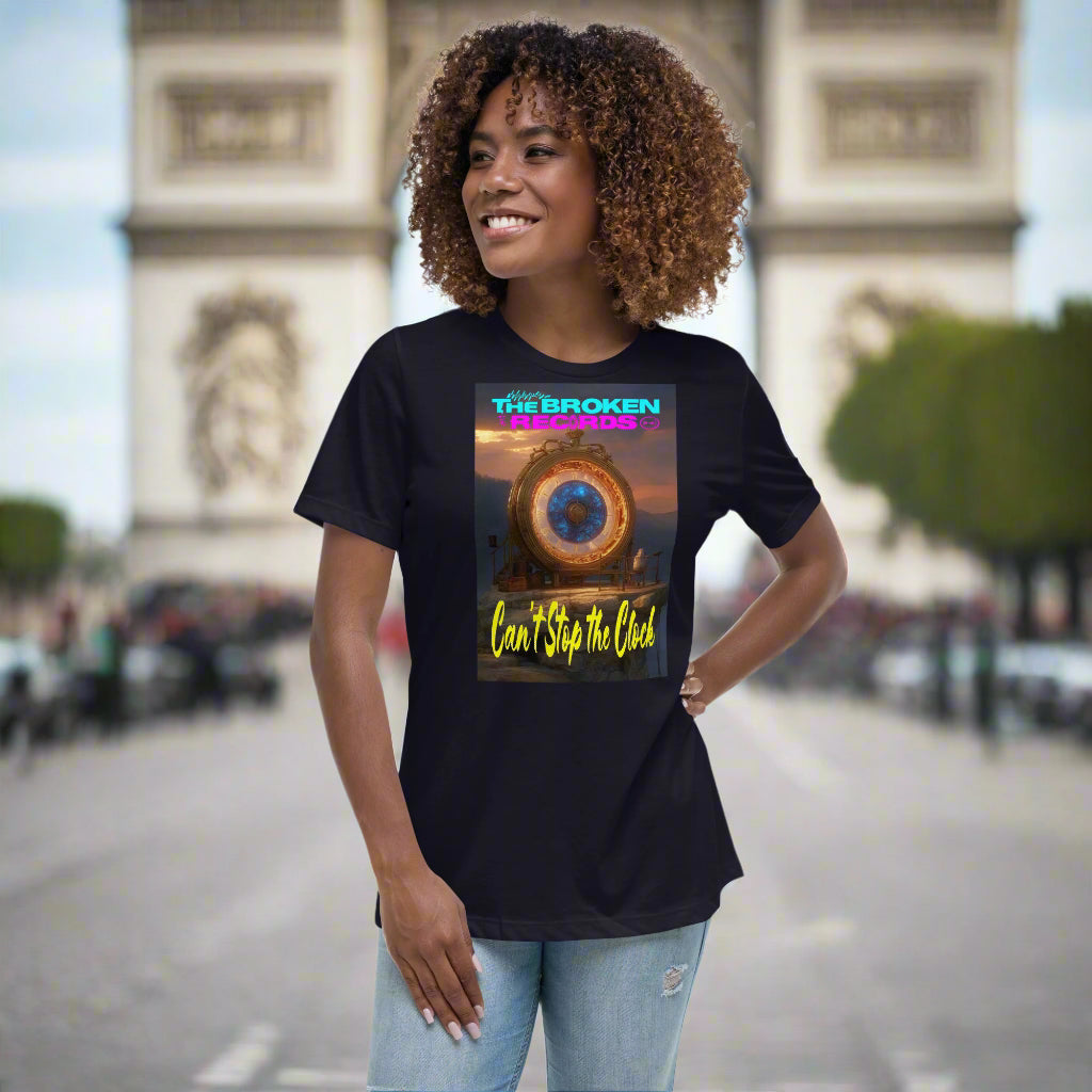 Can't Stop the Clock 2 Women's Relaxed Rock Band T-Shirt - Navy