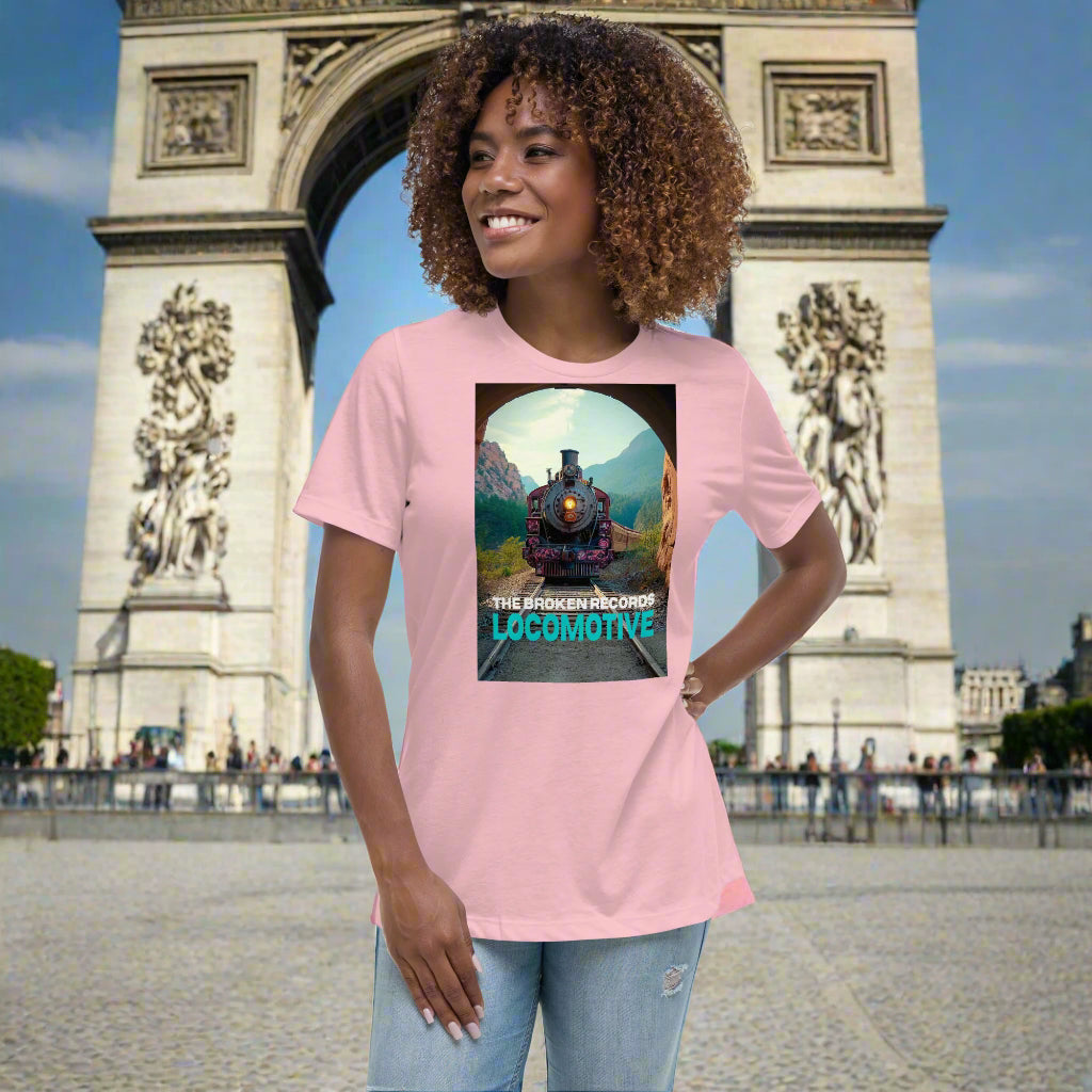 Locomotive Women's Relaxed Rock Band T-Shirt - Pink