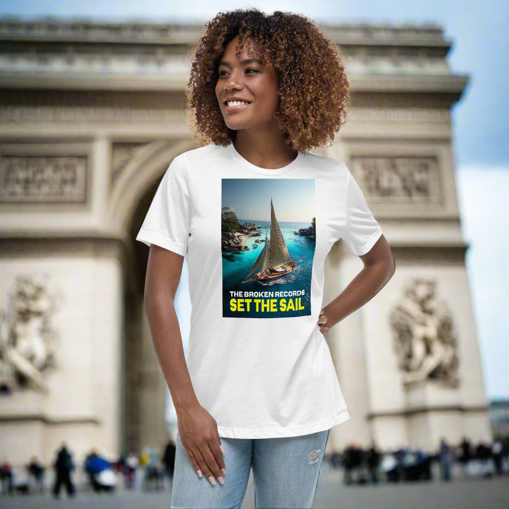 Set the Sail Women's Relaxed Rock Band T-Shirt - White