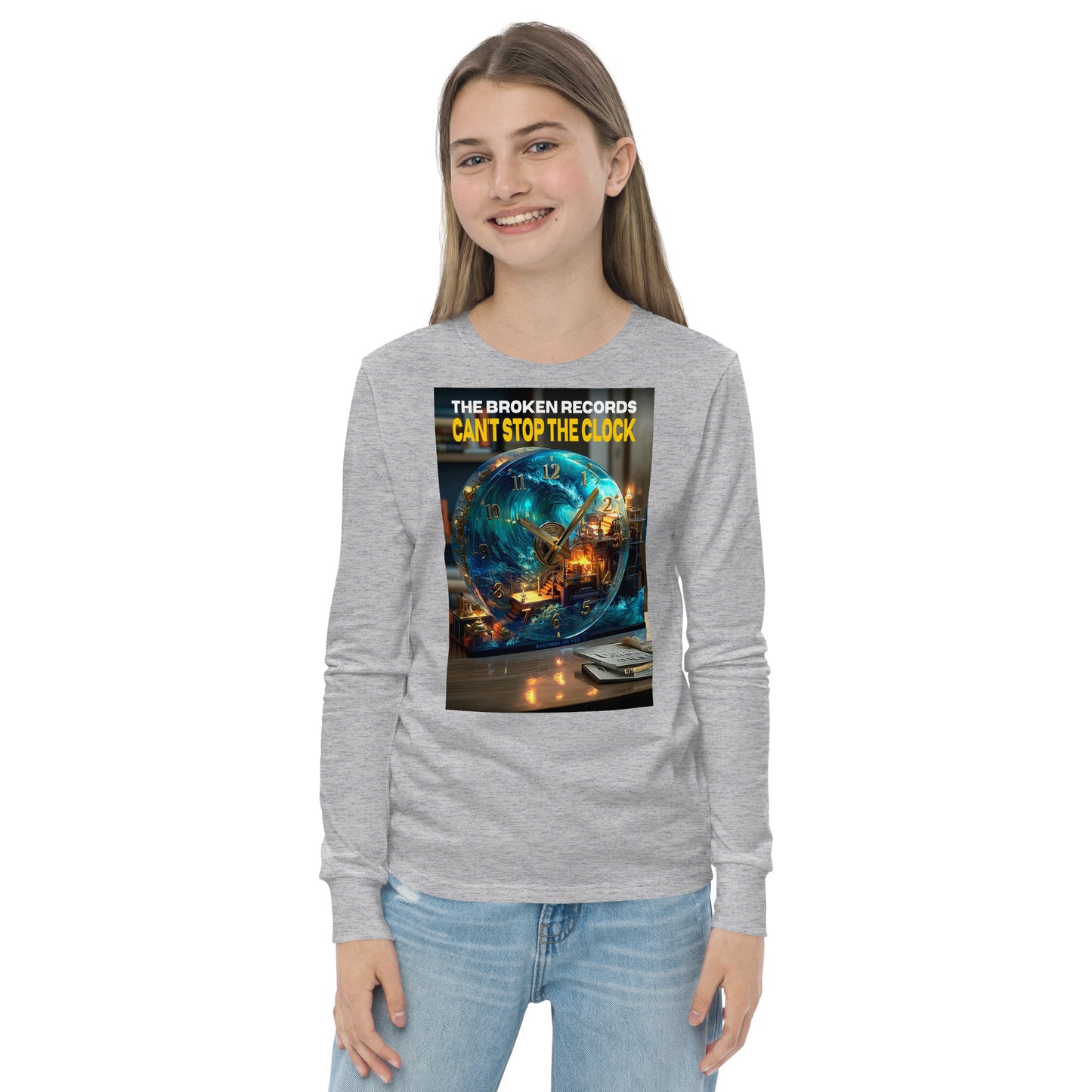 Can't Stop the Clock 1 Youth Long Sleeve Rock Band T-Shirt - Athletic Heather