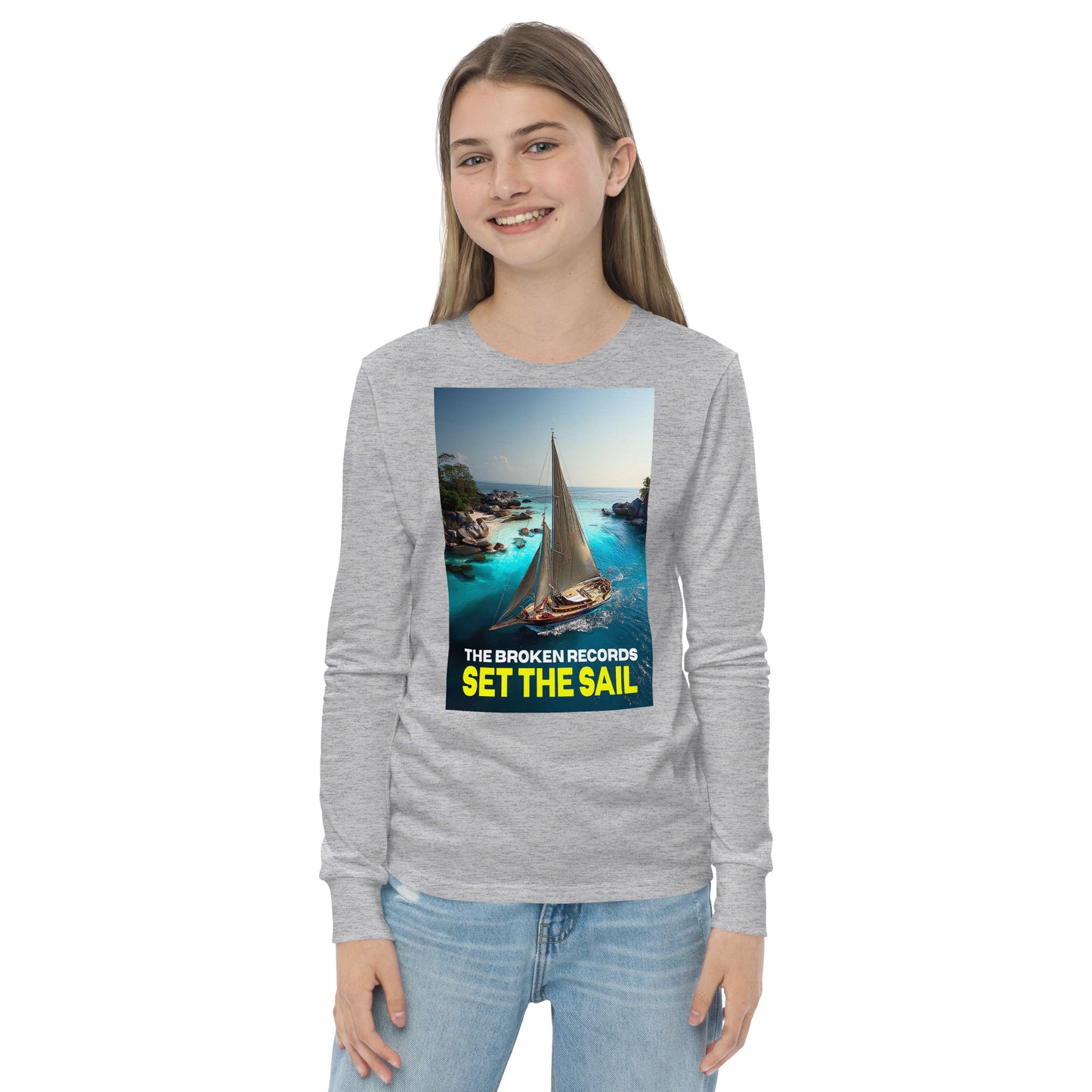 Set the Sail Youth Long Sleeve Rock Band T-Shirt - Athletic Heather 