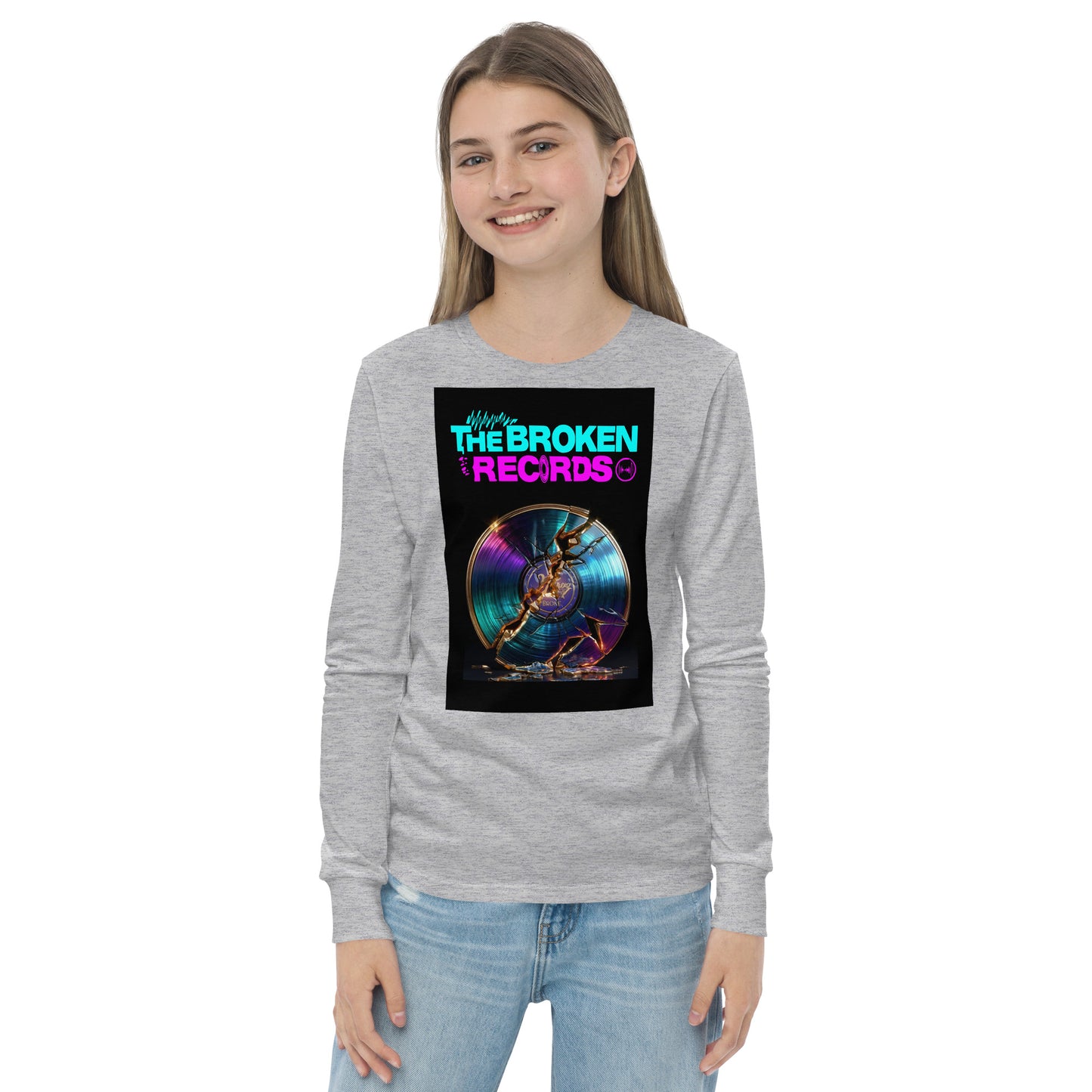 The Broken Records Album Youth Long Sleeve Rock Band T-Shirt - Athletic Heather 