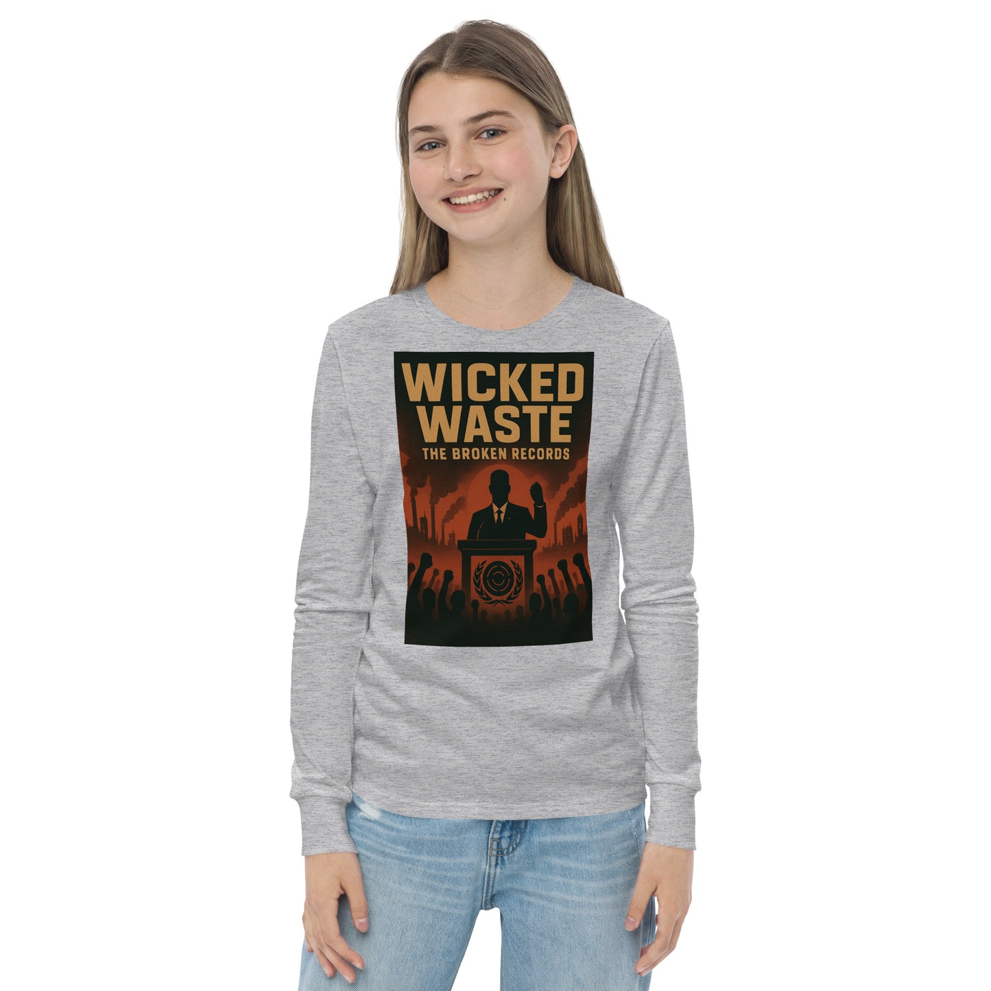 Wicked Waste Youth Long Sleeve Rock Band T-Shirt - Athletic Heather 