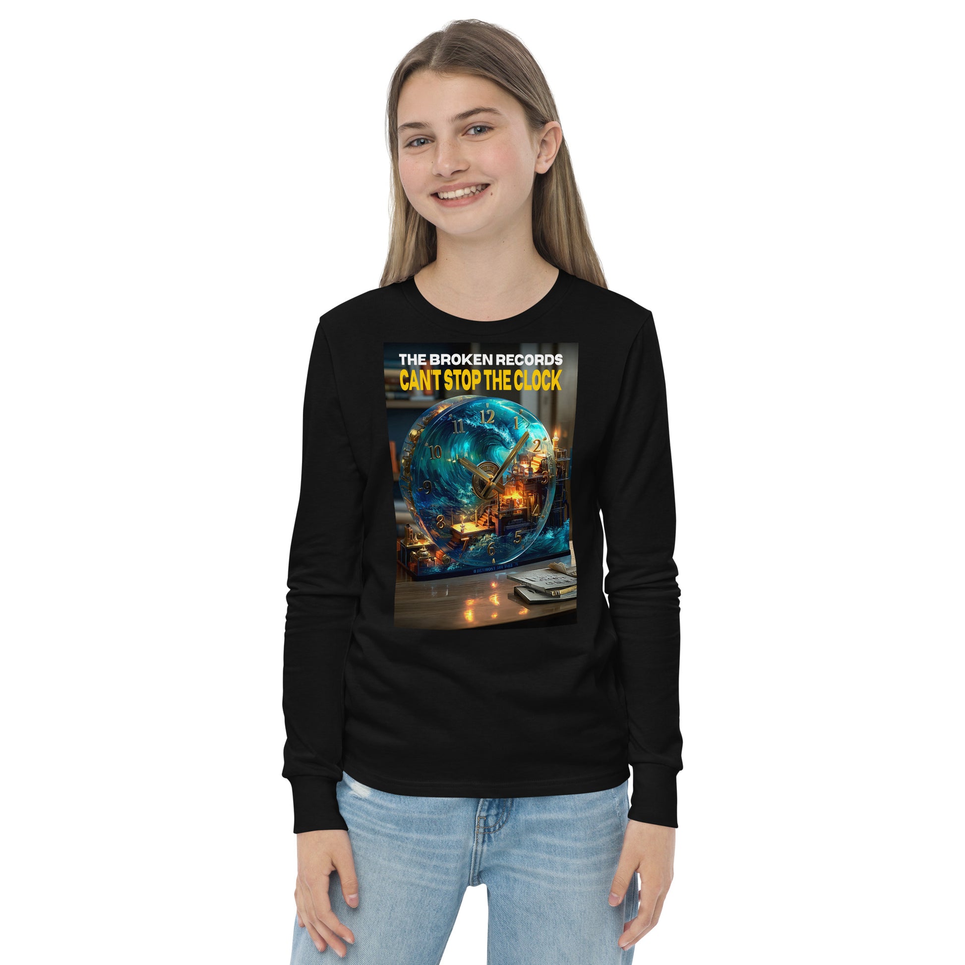 Can't Stop the Clock 1 Youth Long Sleeve Rock Band T-Shirt - Black
