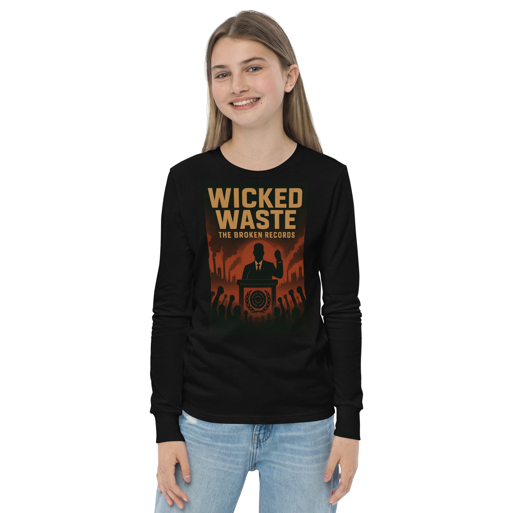 Wicked Waste Youth Long Sleeve Rock Band T-Shirt - Black 