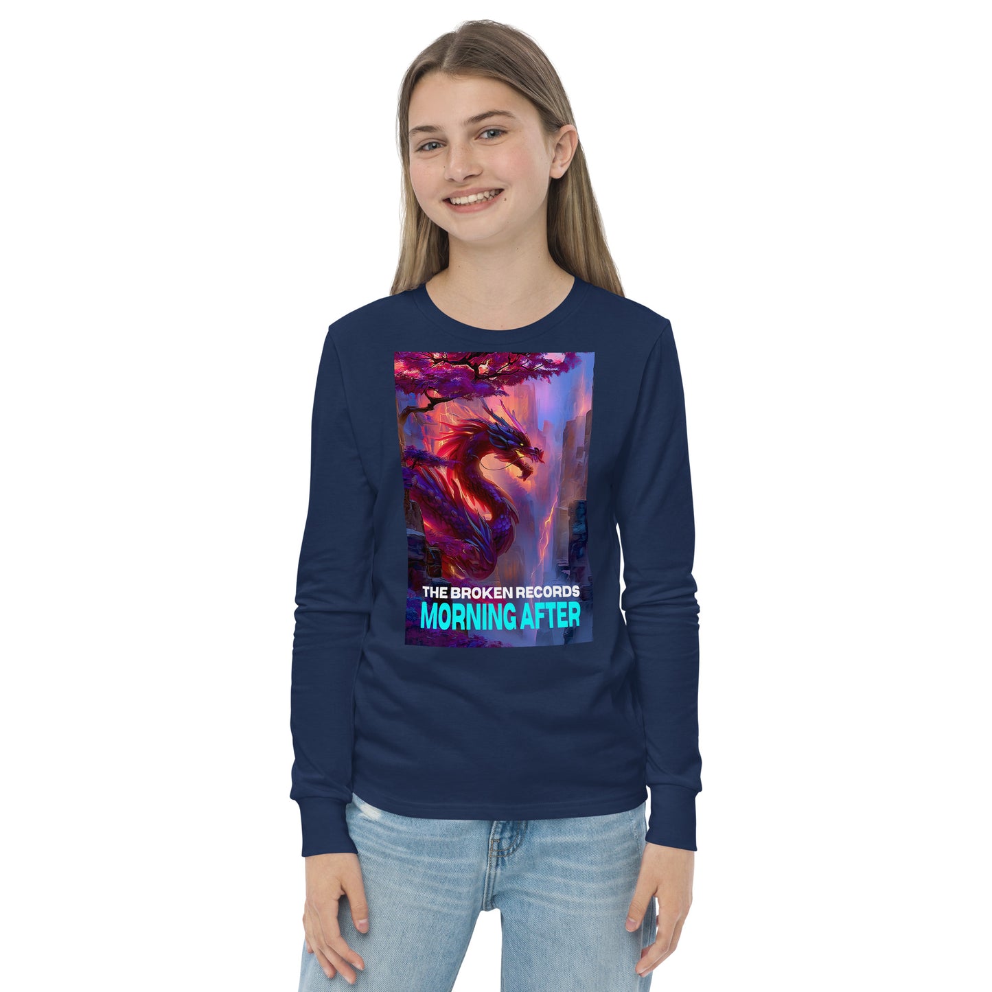 Morning After Red Dragon 2 Youth Long Sleeve Rock Band T-Shirt - Navy