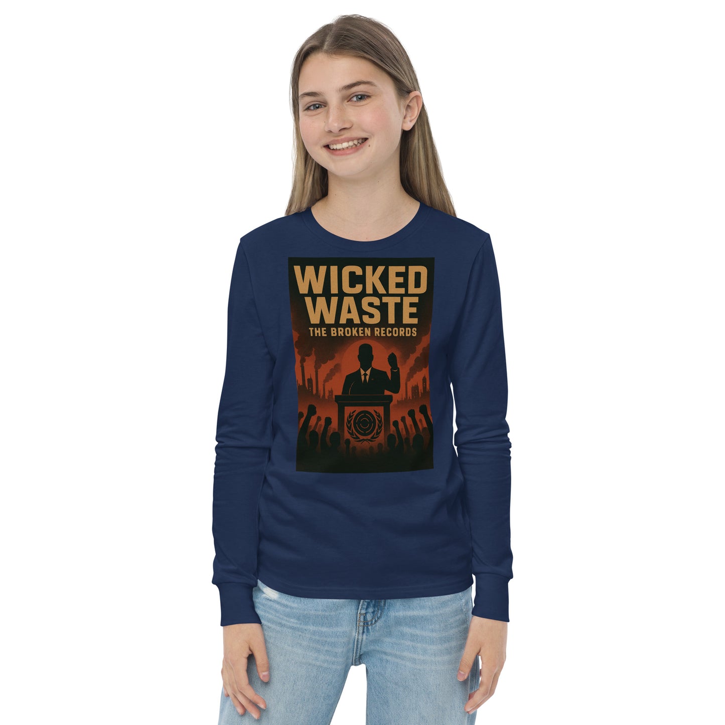 Wicked Waste Youth Long Sleeve Rock Band T-Shirt - Navy