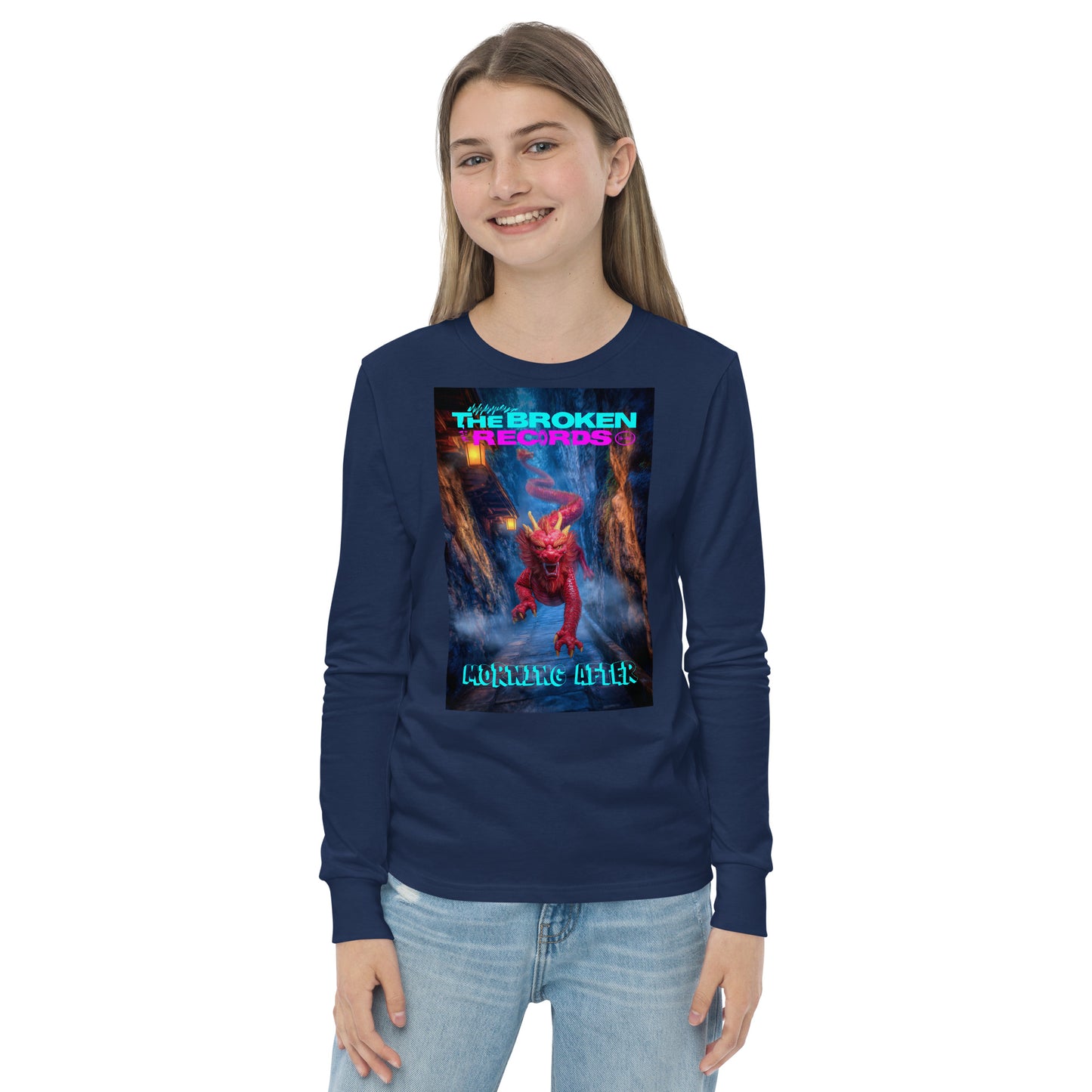 Morning After Red Dragon 3 Youth Long Sleeve Rock Band T-Shirts- Navy