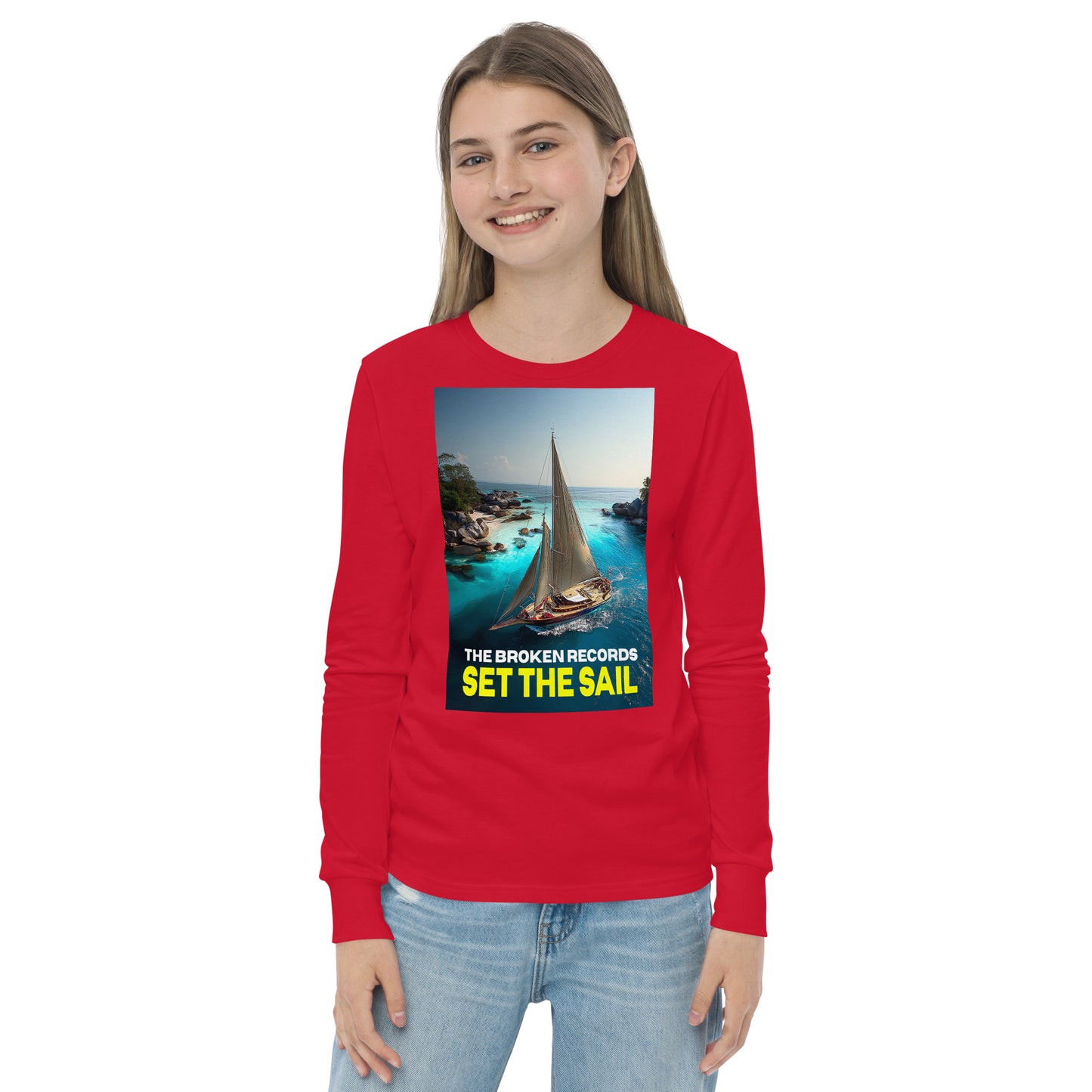 Set the Sail Youth Long Sleeve Rock Band T-Shirt - Red