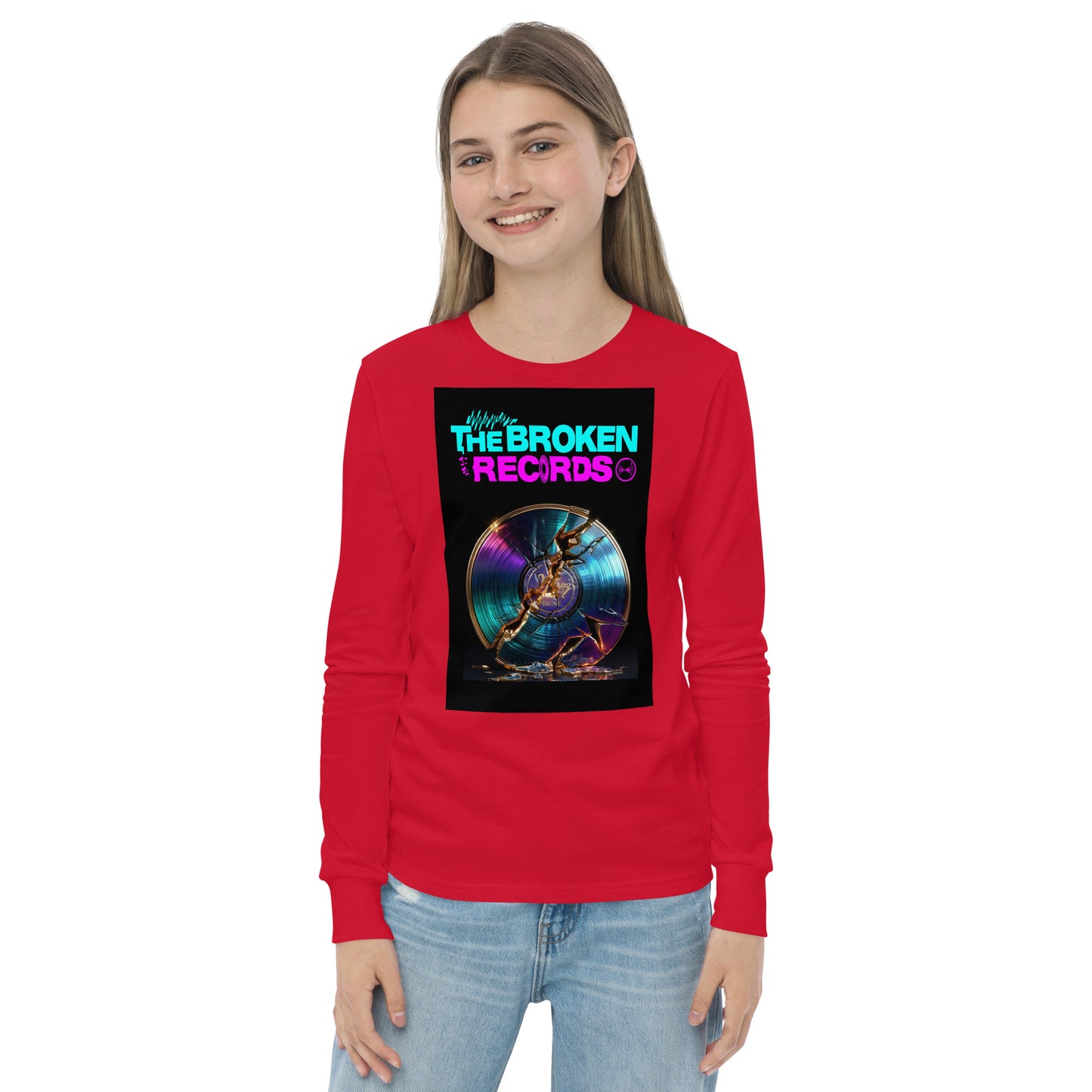 The Broken Records Album Youth Long Sleeve Rock Band T-Shirt - Red