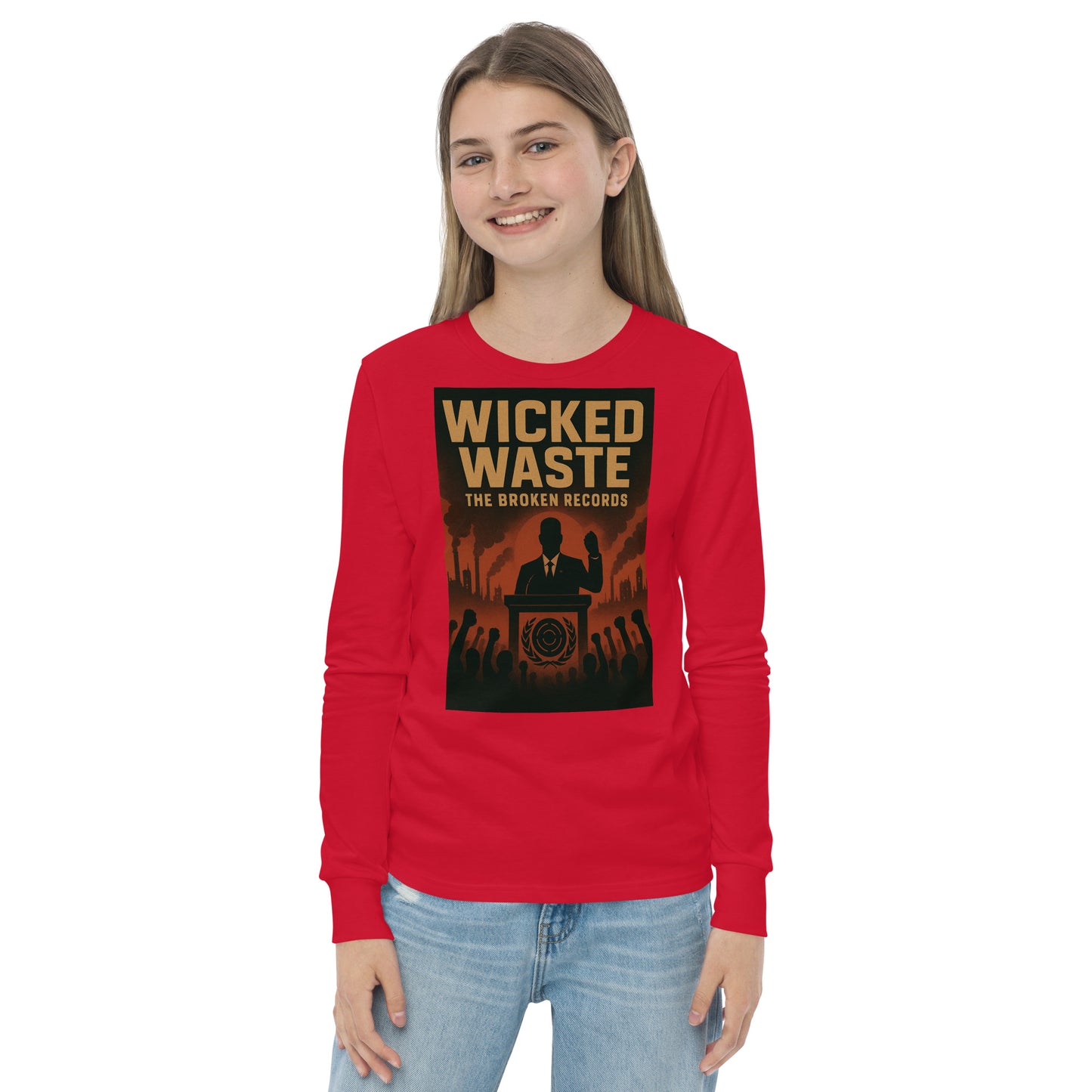 Wicked Waste Youth Long Sleeve Rock Band T-Shirt - Red