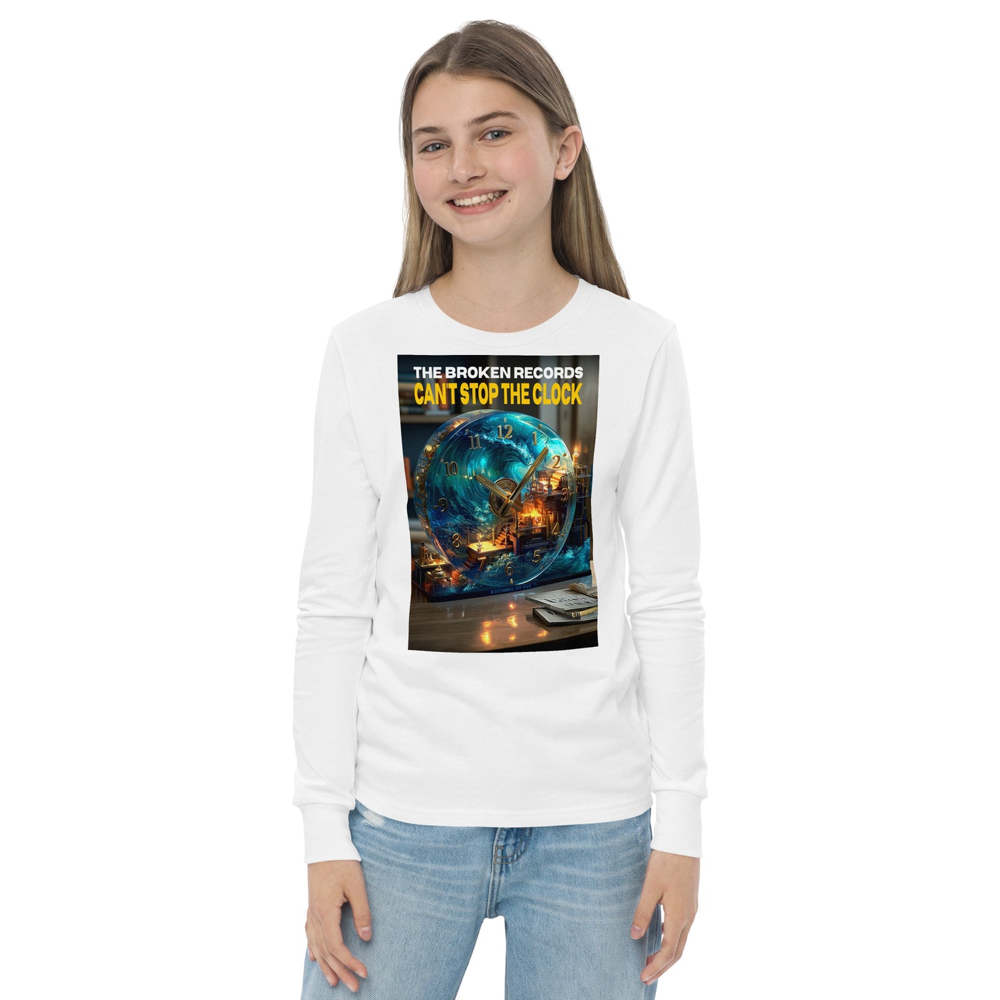 Can't Stop the Clock 1 Youth Long Sleeve Rock Band T-Shirt - White 