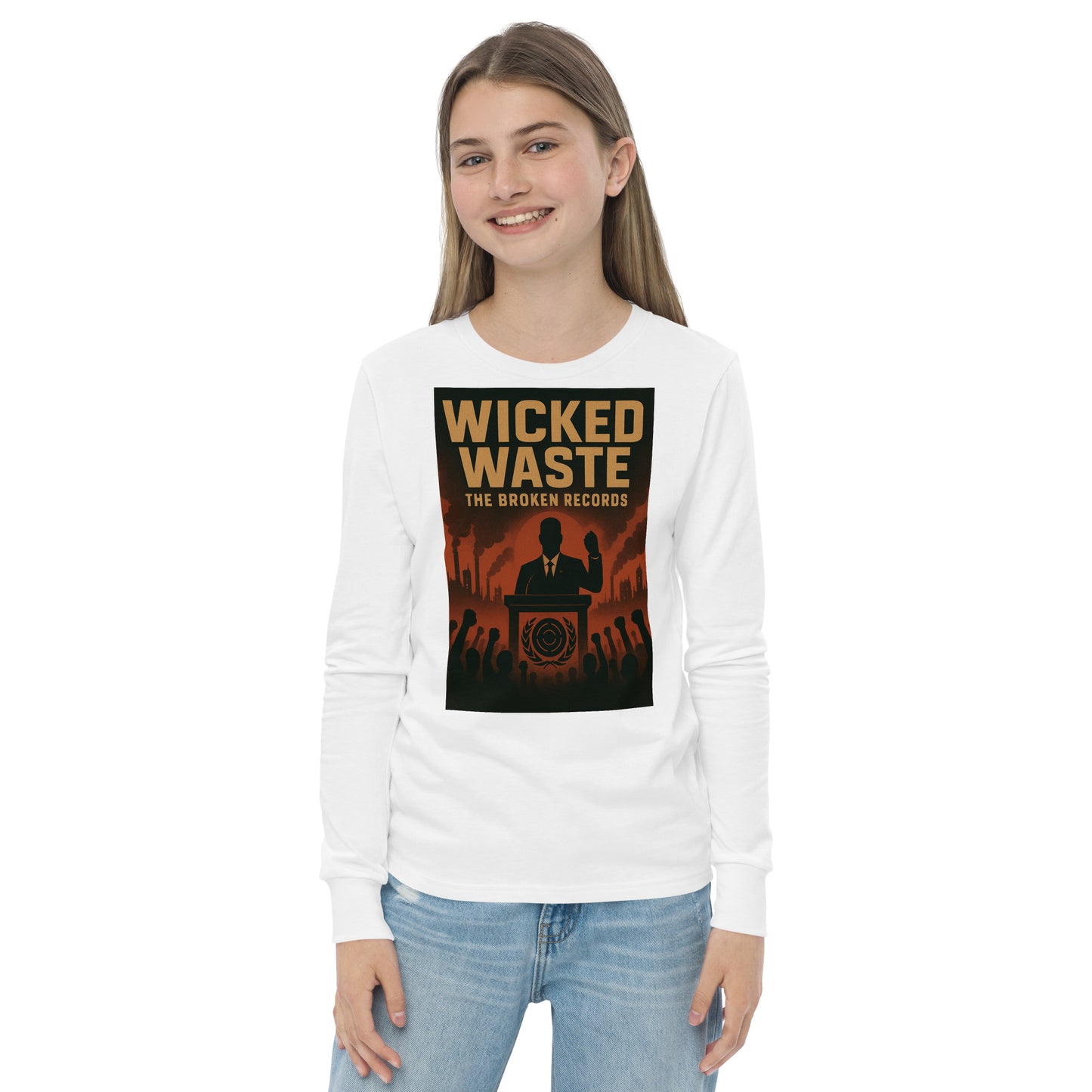 Wicked Waste Youth Long Sleeve Rock Band T-Shirt - White 